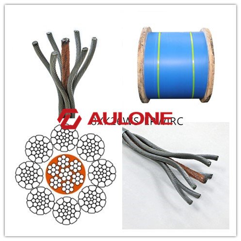 Multi-strand steel wire rope showing construction details for elevator systems